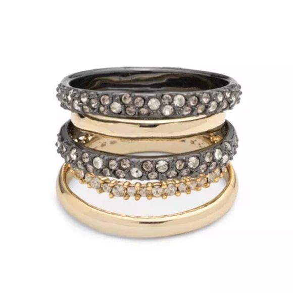 Alexis Bittar Two Toned Gold & Gunmetal Pavé Orbiting Crystal Layered Ring 7 - Picture 10 of 16